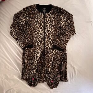 Nick & Nora Women Leopard Print Fleece Footed Pajamas Cat Face Size S One Piece